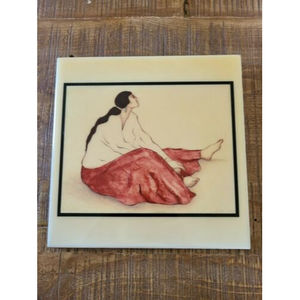 RC Gorman Anaba Native Painted Tile Ceramic Seated Navajo Woman  8'' X 8''